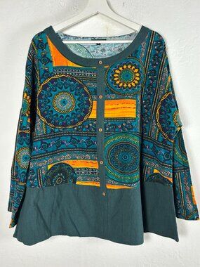 Floryday Womens Multicolor Boho Print Button-Front Tunic Top XL Pullover Boxy